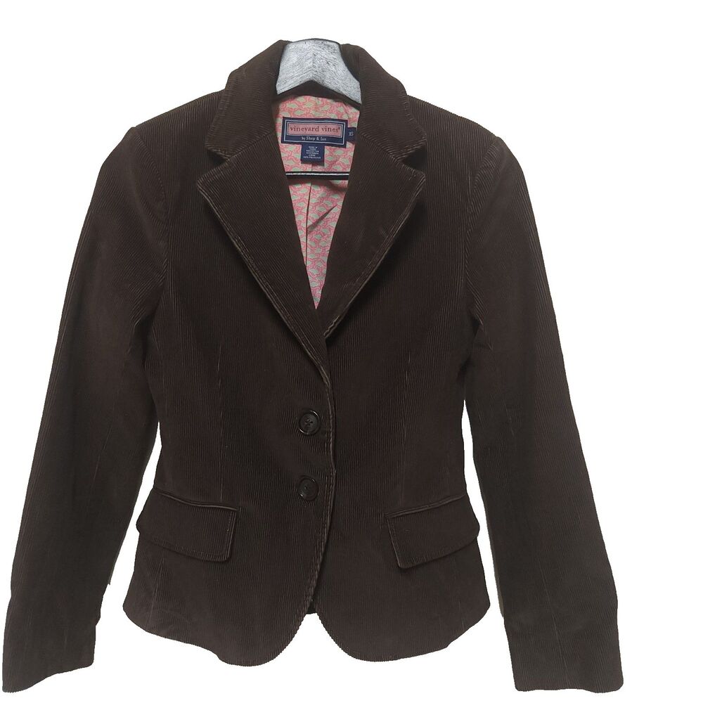 Vineyard Vines Blazer Women XS Brown Corduroy Jacket Coat Preppy Lined Read desc